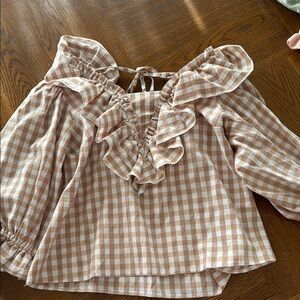 ASOS Gingham Ruffle Top - Brown
